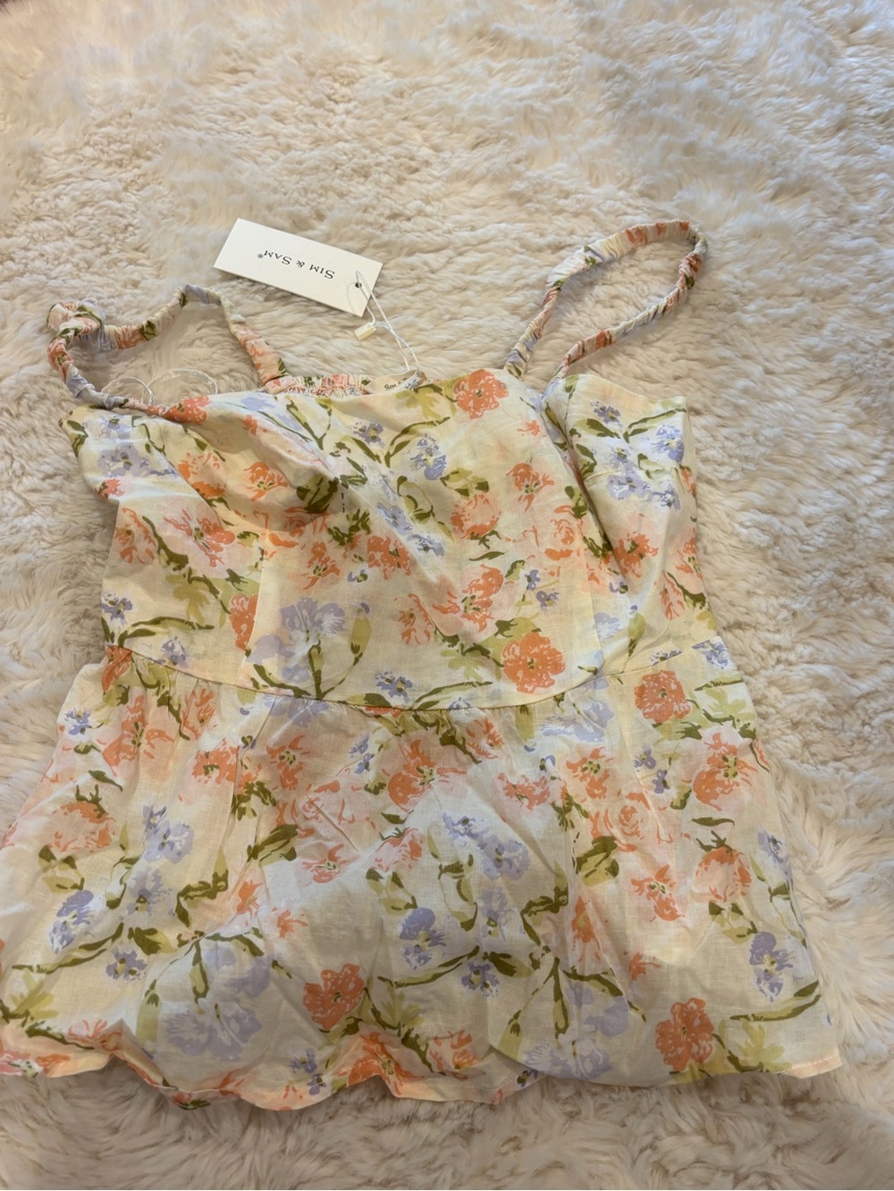 BRAND NEW Sim & Sam Peach & Lavender Floral Spaghetti-Strap Peplum Camisole